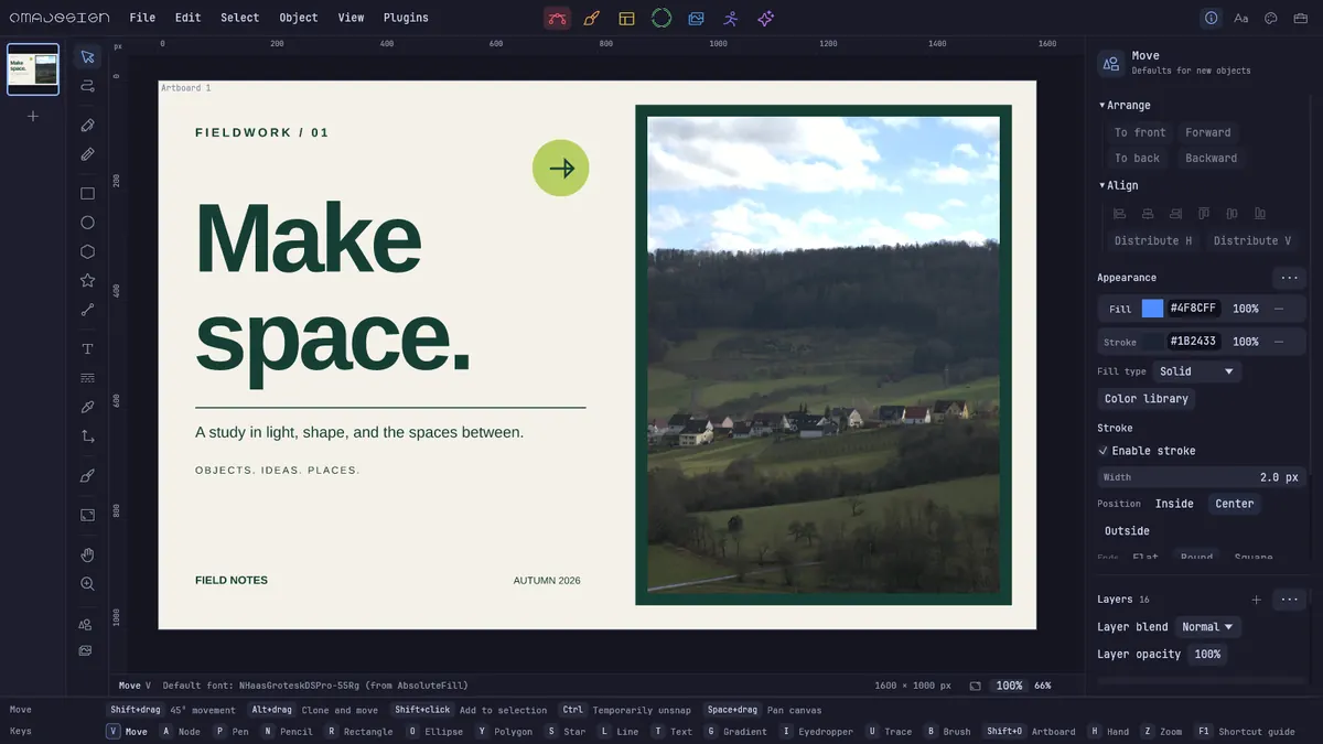 The Omadesign editor with an editable poster
