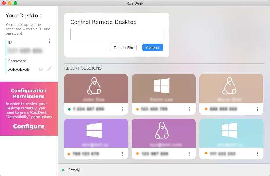 The RustDesk connection manager window